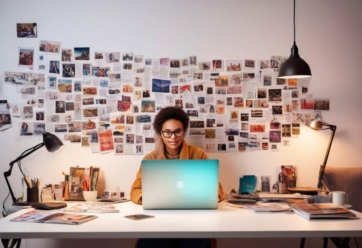 A vibrant digital workspace featuring a diverse group of individuals passionately collaborating over a laptop, surrounded by colorful magazines and various tech gadgets. A light bulb symbolizing inspiration hovers above, casting a warm glow. The background includes a wall filled with inspiring quotes and visuals of different lifestyle topics. The atmosphere is creative and dynamic, reflecting the essence of an online lifestyle magazine. super-realistic. vibrant colors. white background.